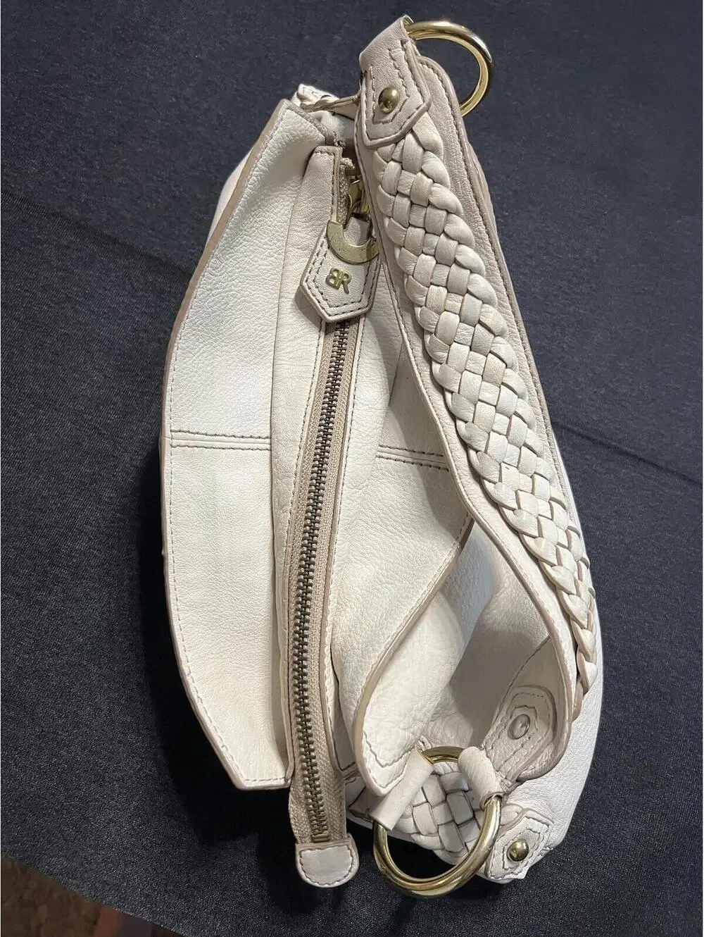 Banana Republic Fall 2008 Ivory Cream Genuine Leather Braided Strap Hobo Bag